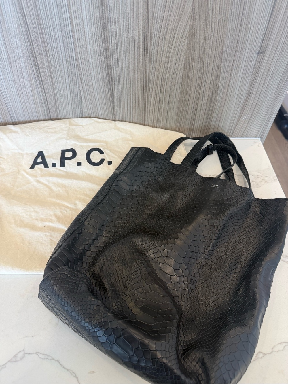 A.P.C. Maiko Embossed Snake-Effect Leather Shopping Tote - Black - Picture 1 of 7